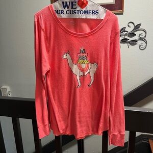 Old Navy Coral Llama Graphic Long Sleeve Tee